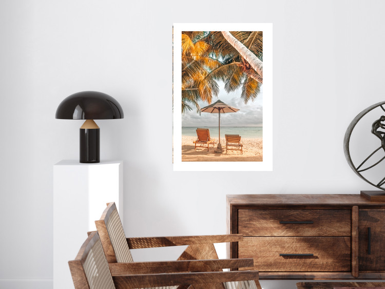 Poster Palm Umbrella - tropical beach landscape with sunbeds against the sea 136045 additionalImage 18