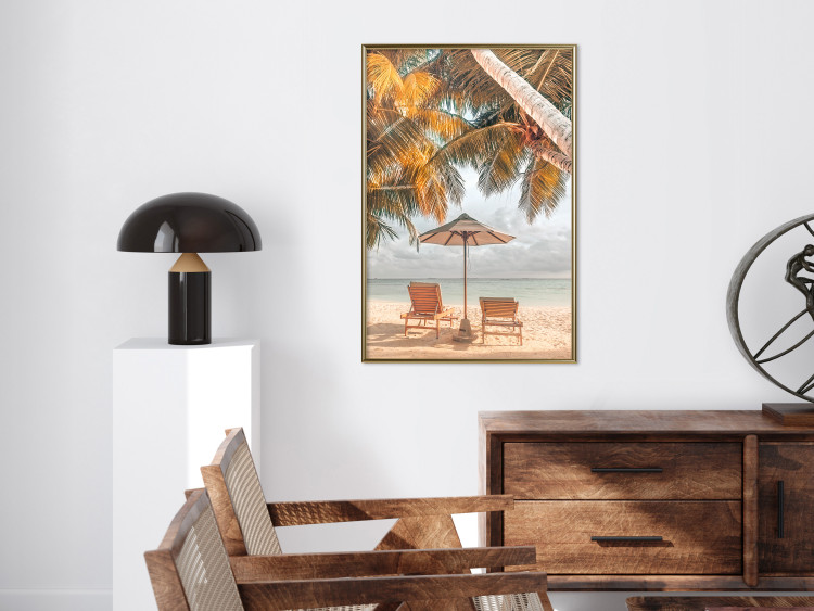 Poster Palm Umbrella - tropical beach landscape with sunbeds against the sea 136045 additionalImage 16