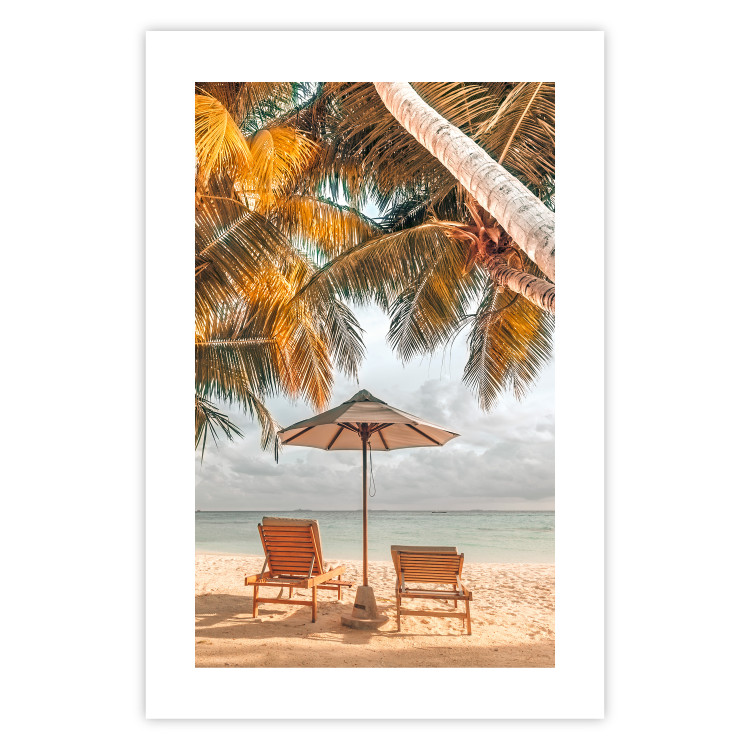 Poster Palm Umbrella - tropical beach landscape with sunbeds against the sea 136045 additionalImage 11