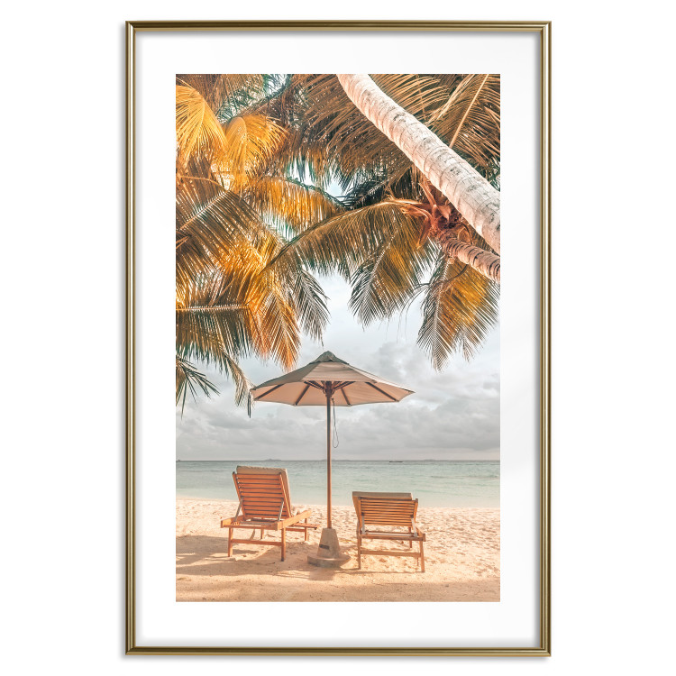 Poster Palm Umbrella - tropical beach landscape with sunbeds against the sea 136045 additionalImage 13