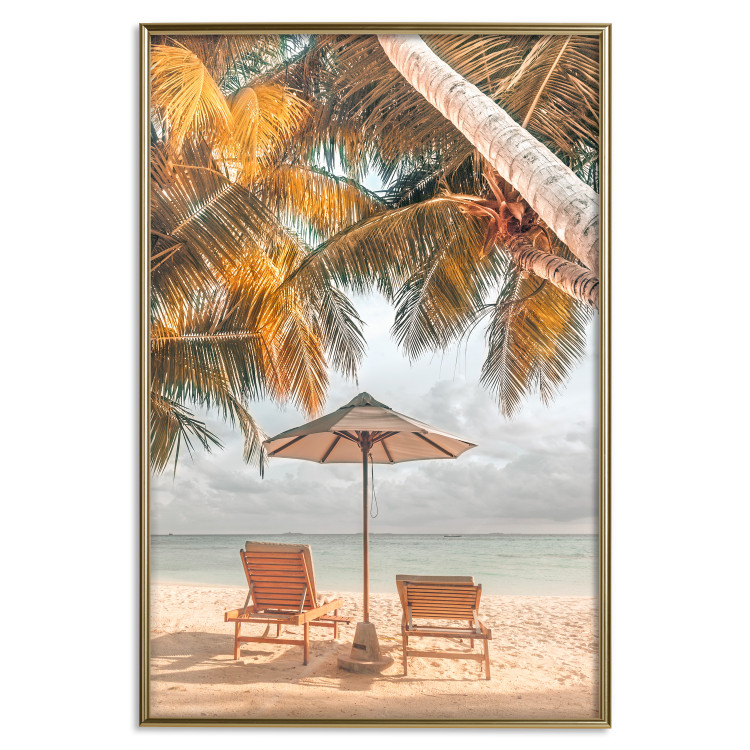 Poster Palm Umbrella - tropical beach landscape with sunbeds against the sea 136045 additionalImage 9