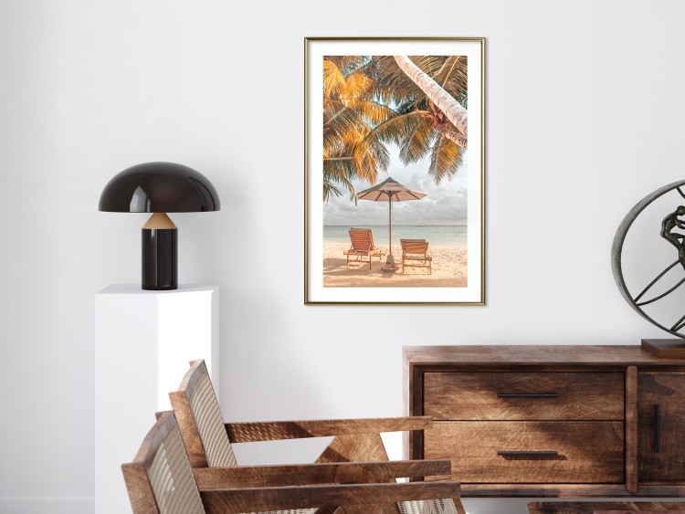 Poster Palm Umbrella - tropical beach landscape with sunbeds against the sea 136045 additionalImage 19