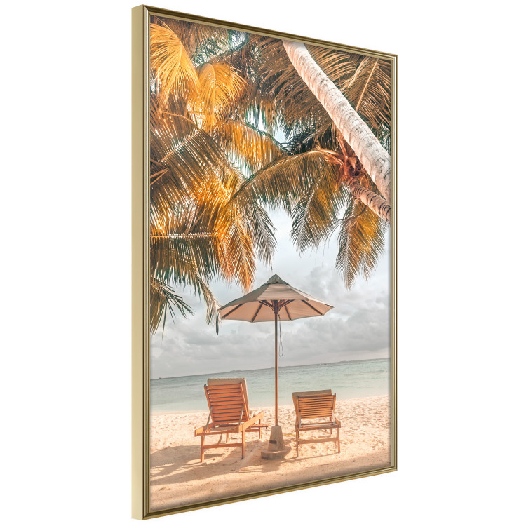 Poster Palm Umbrella - tropical beach landscape with sunbeds against the sea 136045 additionalImage 3