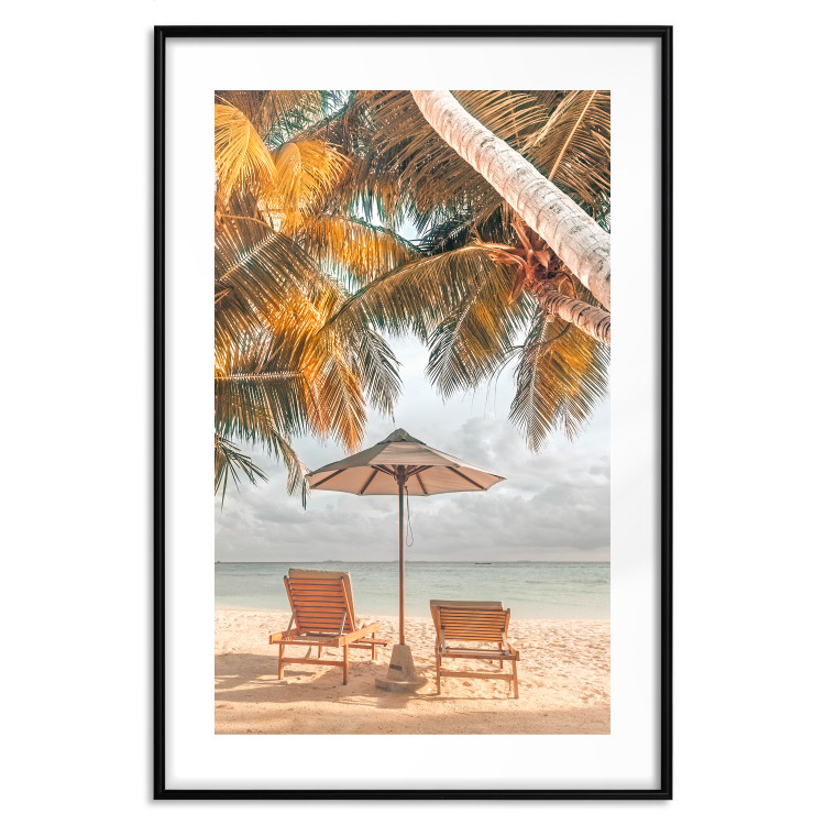 Poster Palm Umbrella - tropical beach landscape with sunbeds against the sea 136045 additionalImage 14