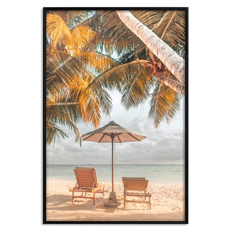 Poster Palm Umbrella - tropical beach landscape with sunbeds against the sea 136045 additionalImage 10