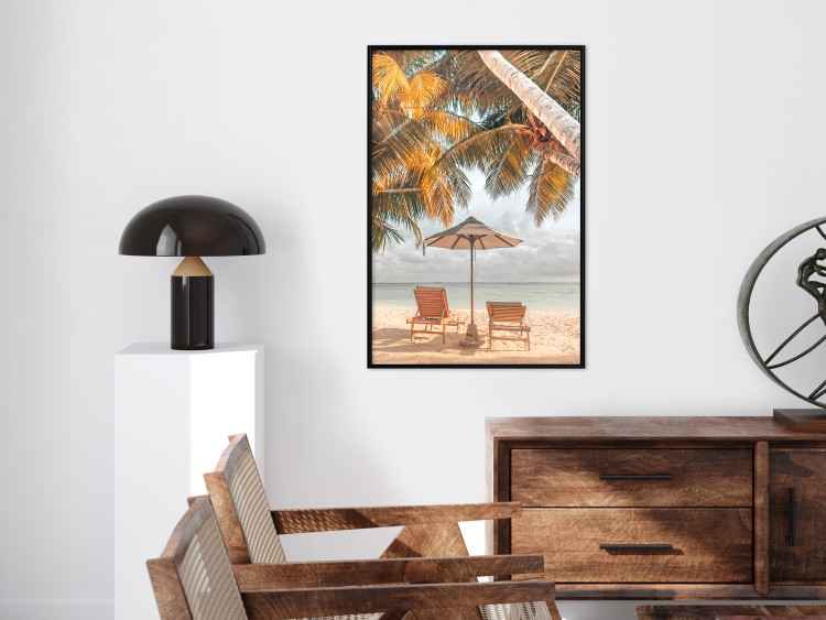 Poster Palm Umbrella - tropical beach landscape with sunbeds against the sea 136045 additionalImage 15