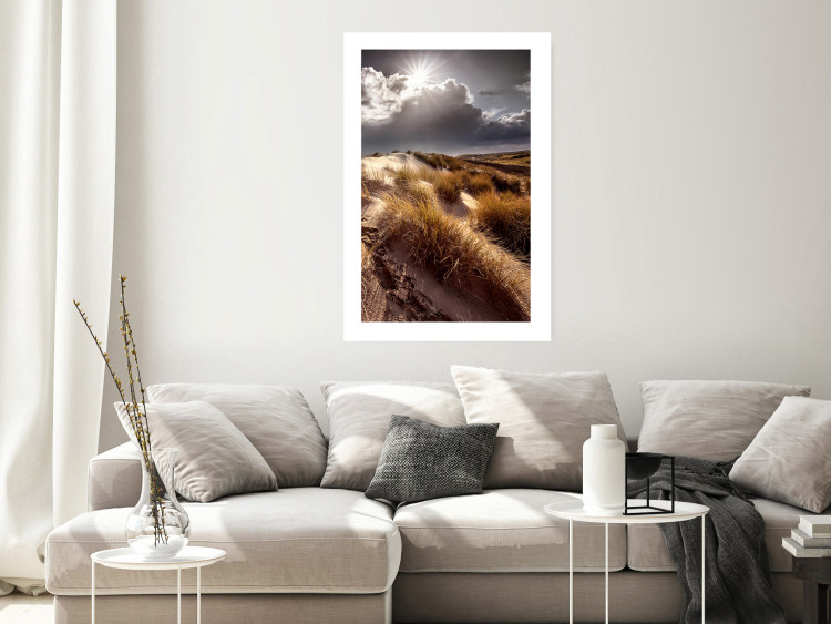 Wall Poster Trembling Whispers - sunlit meadow landscape against dense clouds 138045 additionalImage 18