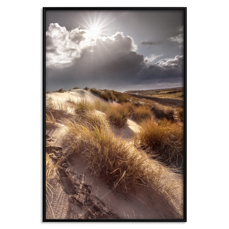 Wall Poster Trembling Whispers - sunlit meadow landscape against dense clouds 138045 additionalImage 10