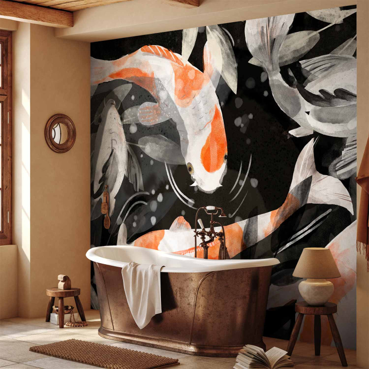 Wall Mural Asian animals - Japanese Koi fish in water on black background 138245 additionalImage 8