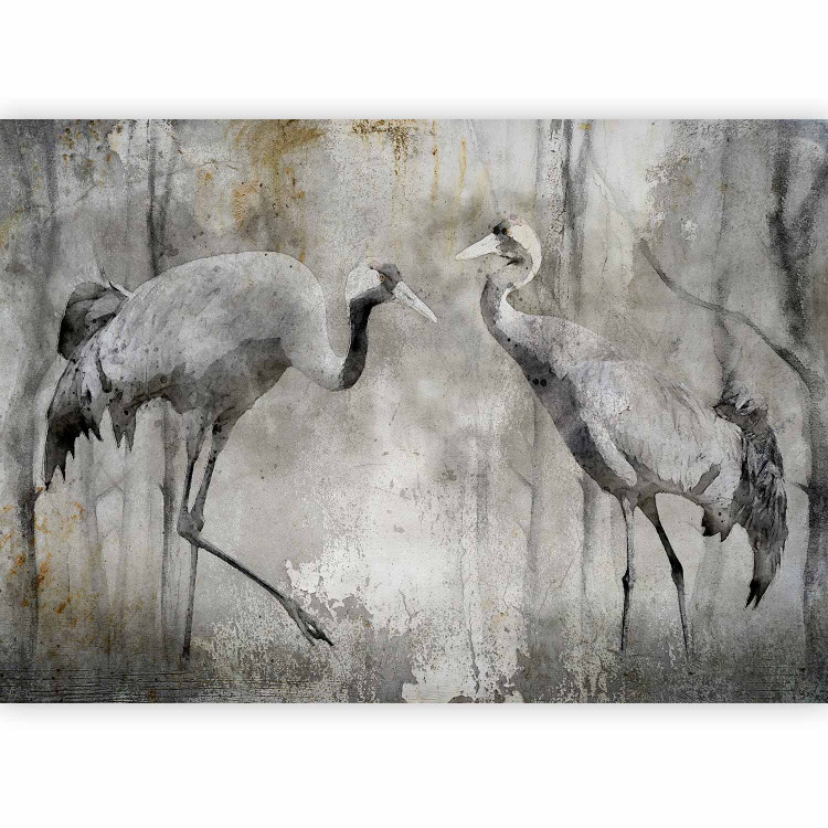 Photo Wallpaper Spring Love Birds - Crane Theme in Shades of Gray 138845 additionalImage 1