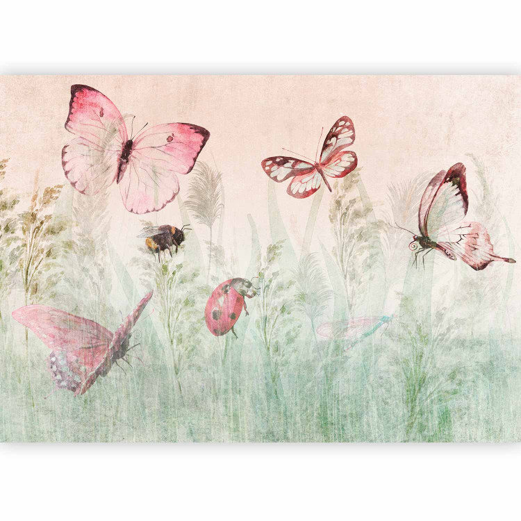 Wall Mural Landscape - nature motif with butterflies and ladybirds among tall grasses 143845 additionalImage 1