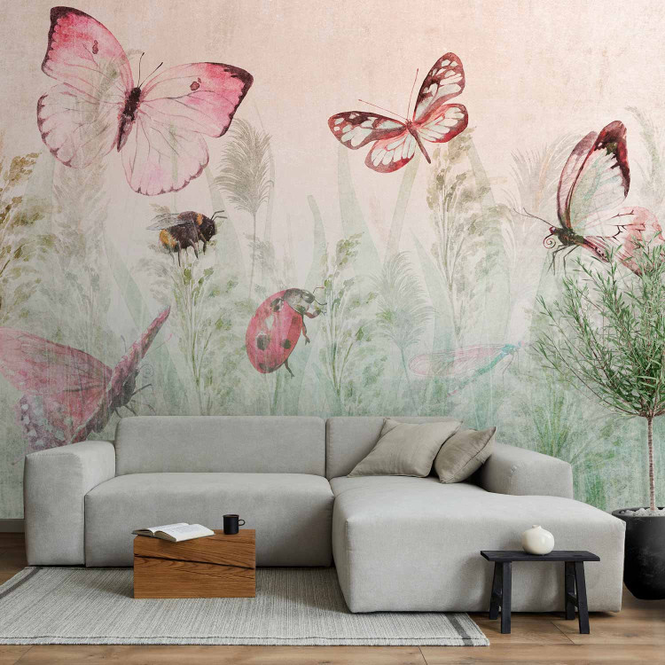 Wall Mural Landscape - nature motif with butterflies and ladybirds among tall grasses 143845