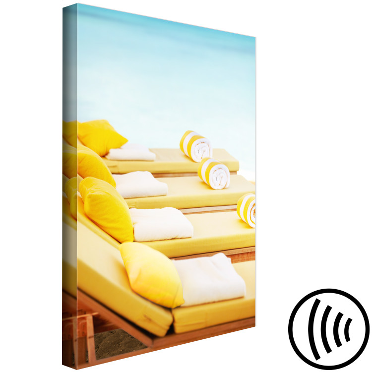 Canvas Art Print Holiday Relaxation (1-piece) - yellow sun loungers and blue sea in the background 144145 additionalImage 6