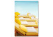 Canvas Art Print Holiday Relaxation (1-piece) - yellow sun loungers and blue sea in the background 144145