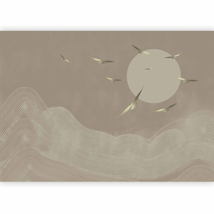 Photo Wallpaper Golden birds flying towards the sun - abstract landscape with mountains 144645 additionalImage 5