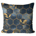 Decorative Microfiber Pillow Geometry and leaves - composition in shades of blue and gold cushions 146945