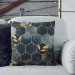 Decorative Microfiber Pillow Geometry and leaves - composition in shades of blue and gold cushions 146945 additionalThumb 2