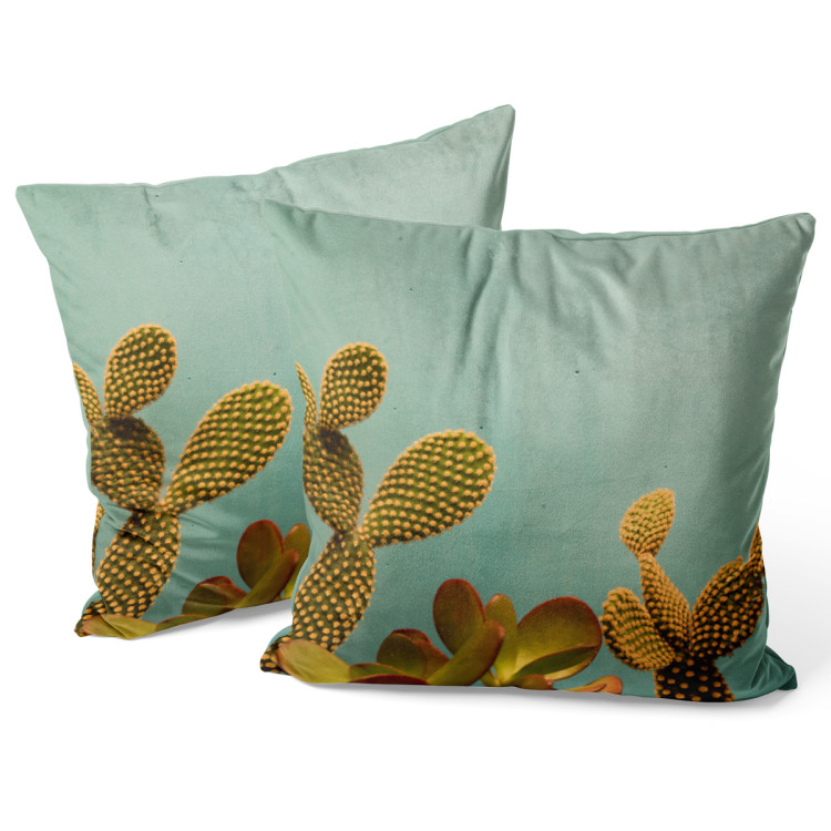 Decorative Velor Pillow Cactus sky - a plant composition on a celadon background 147045 additionalImage 3