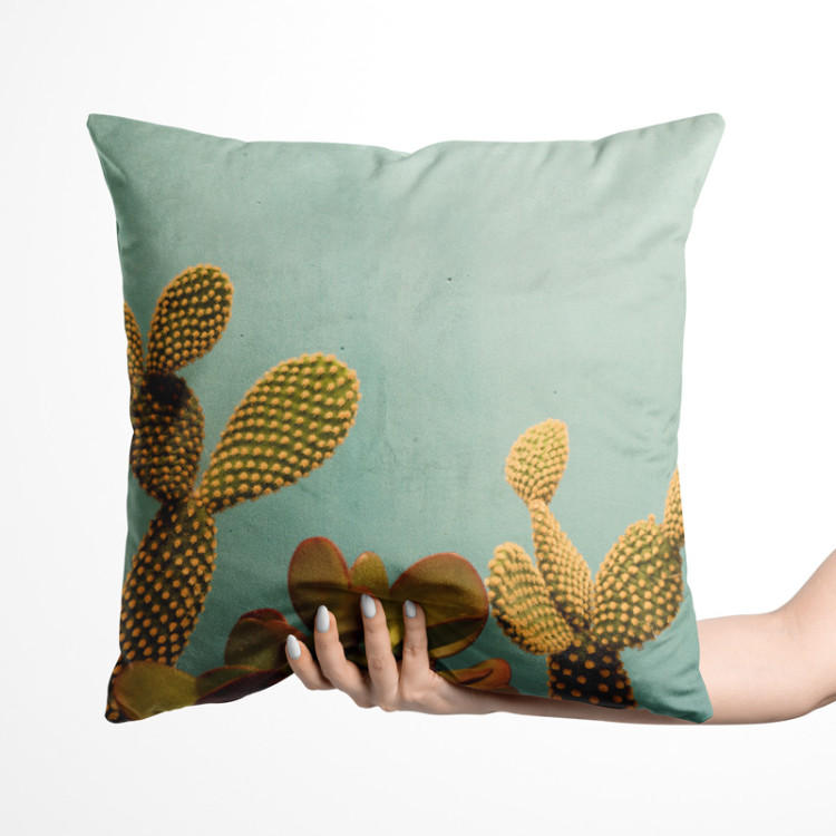 Decorative Velor Pillow Cactus sky - a plant composition on a celadon background 147045 additionalImage 2