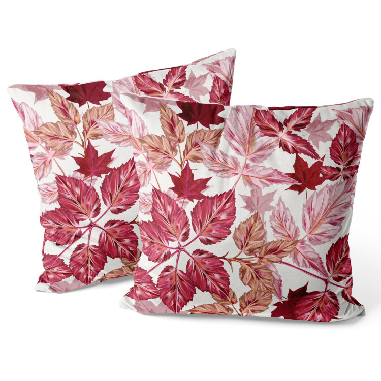 Decorative Velor Pillow Autumn leaves - composition of red maple leaves on a white background 147145 additionalImage 3