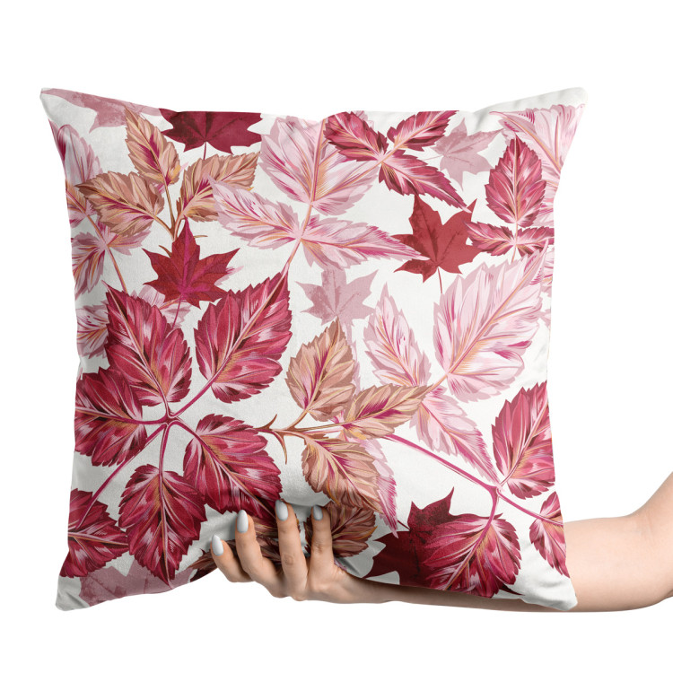 Decorative Velor Pillow Autumn leaves - composition of red maple leaves on a white background 147145 additionalImage 4