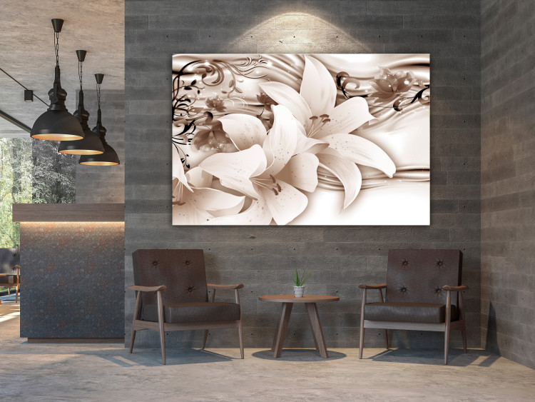 Canvas Sepia Lilies - Delicate Flowers With an Organic Ornament 148445 additionalImage 3