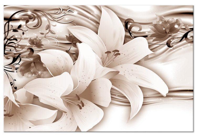 Canvas Sepia Lilies - Delicate Flowers With an Organic Ornament 148445