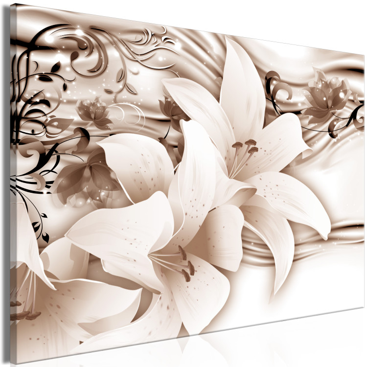 Canvas Sepia Lilies - Delicate Flowers With an Organic Ornament 148445 additionalImage 2