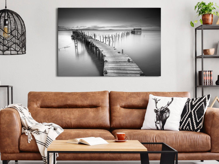 Canvas Print Bridge Over the Lake - Black and White Landscape at Sunset 149745 additionalImage 3