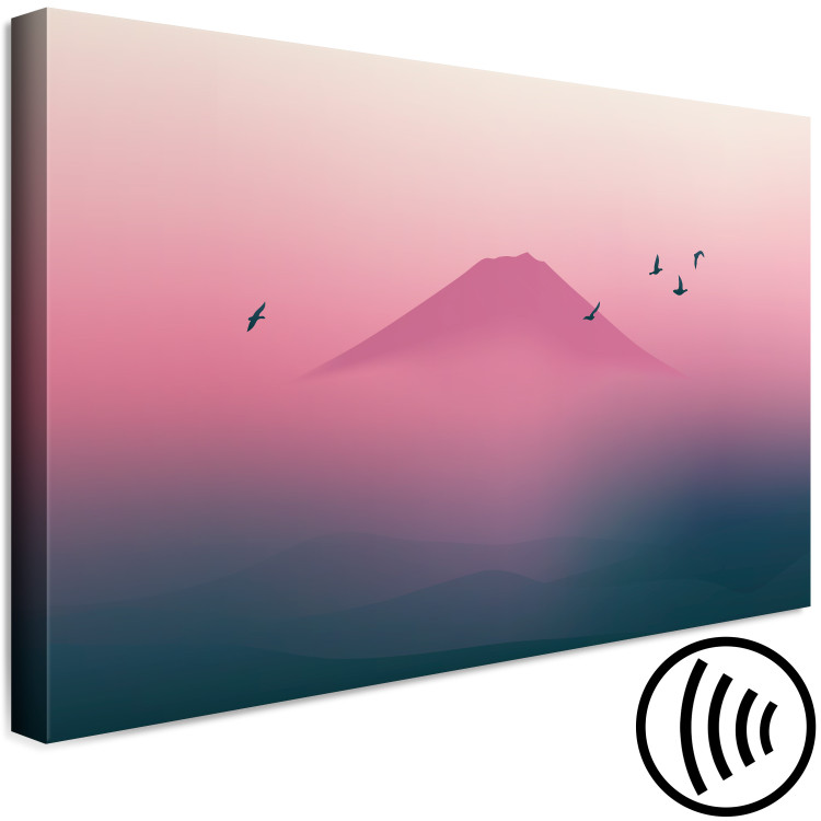 Canvas Art Print Mount Fuji - Moody Landscape in the Morning Fog and Birds Flying 149845 additionalImage 6