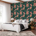 Modern Wallpaper Flamingo Pattern - Birds and Flowers Among Leaves on a Turquoise Background 150045 additionalThumb 4