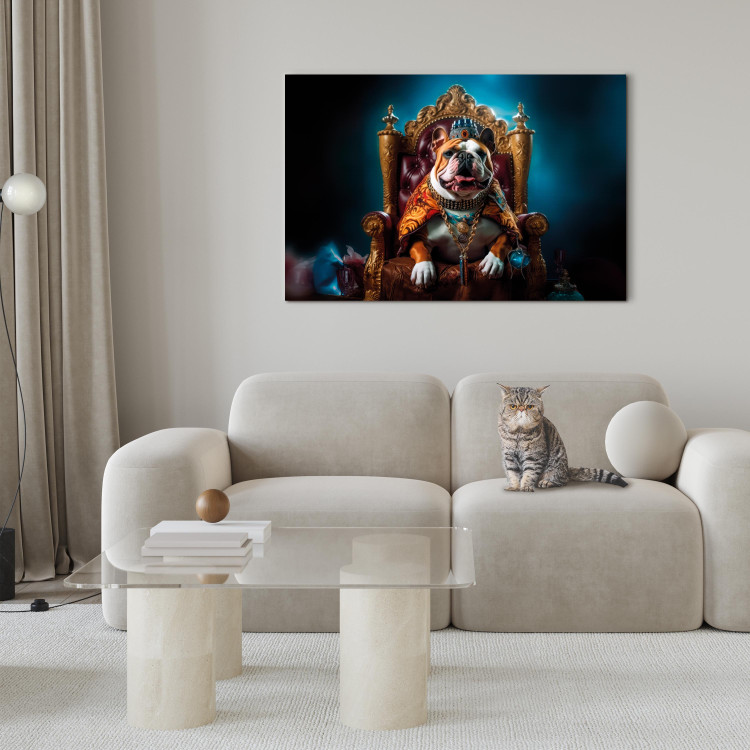 Canvas Art Print AI Dog English Bulldog - Animal in the Role of King on the Throne - Horizontal 150245 additionalImage 3