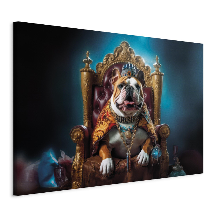 Canvas Art Print AI Dog English Bulldog - Animal in the Role of King on the Throne - Horizontal 150245 additionalImage 2
