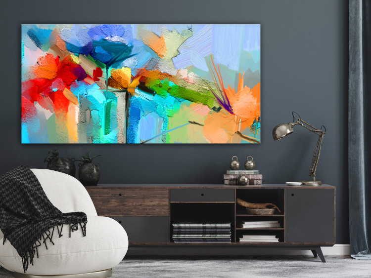 Print On Glass Colorful Garden - Abstract Rainbow Painted Flowers With Texture [Glass] 150845 additionalImage 5