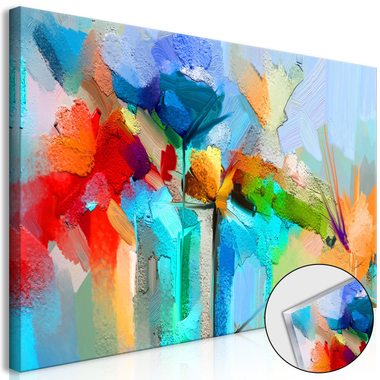 Print On Glass Colorful Garden - Abstract Rainbow Painted Flowers With Texture [Glass] 150845