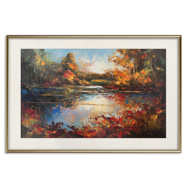 Wall Poster Autumn Lake - Orange-Brown Landscape Inspired by Monet 151145 additionalImage 24