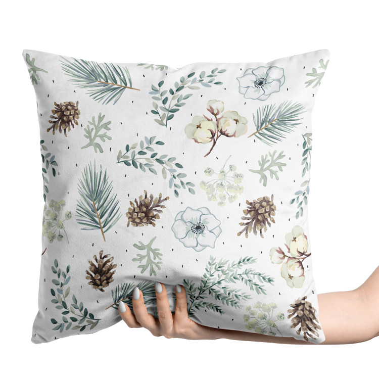 Decorative Velor Pillow Forest Composition - Tree Branches and Flowers on a White Background 151345 additionalImage 2