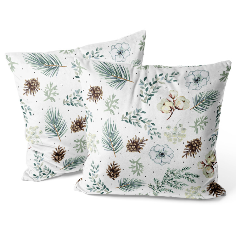 Decorative Velor Pillow Forest Composition - Tree Branches and Flowers on a White Background 151345 additionalImage 3