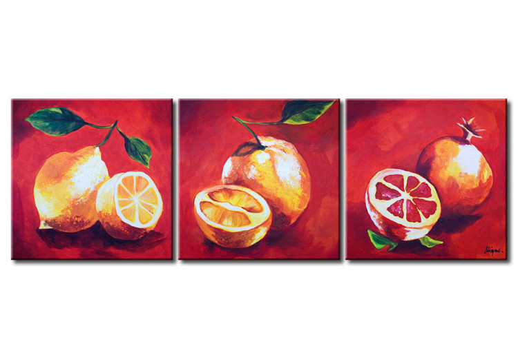 Canvas Print Vitamin C (3-piece) - painted lemons and grapefruits with leaves 46745