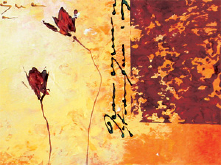 Canvas Art Print Abstract poppies - a plant triptych in orange colors 48545 additionalImage 2