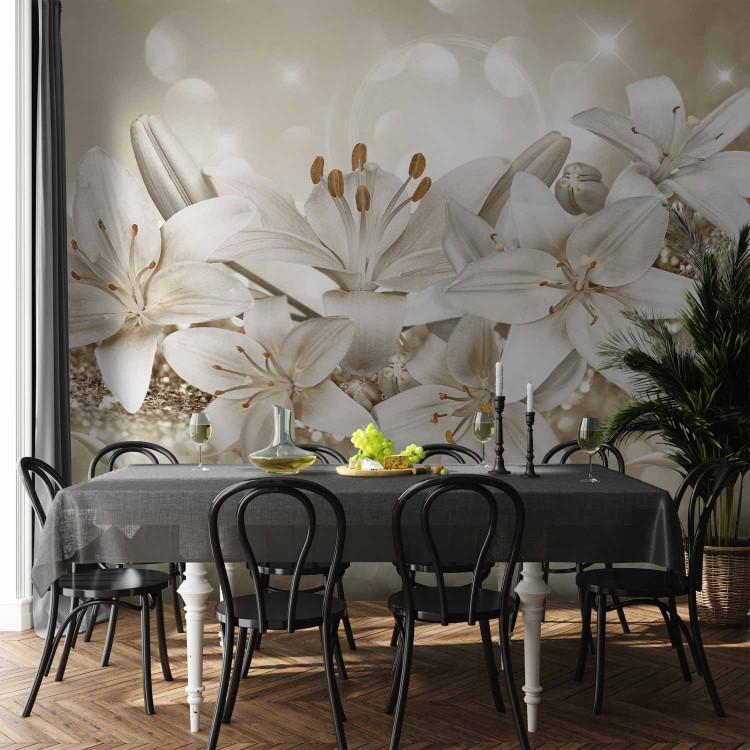Wall Mural Glamour floral motif - lilies on glittering crystals with sparkle 90445 additionalImage 4