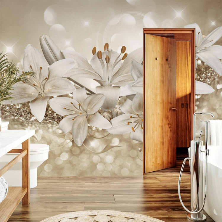 Wall Mural Glamour floral motif - lilies on glittering crystals with sparkle 90445 additionalImage 8