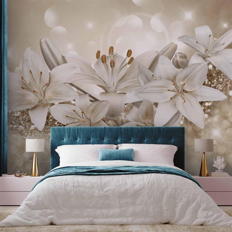 Wall Mural Glamour floral motif - lilies on glittering crystals with sparkle 90445 additionalImage 2
