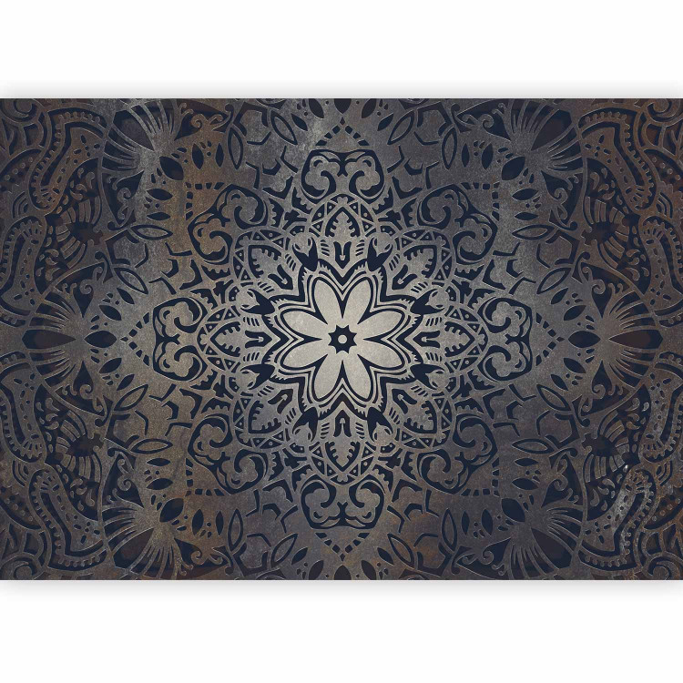 Photo Wallpaper Iron flowers - oriental motif with black ornaments on a brown background 91345 additionalImage 1