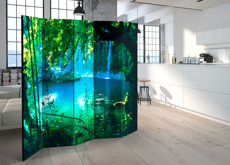 Room Divider Screen Kursunlu Waterfalls II - landscape of a blue waterfall against a forest backdrop 95545 additionalImage 2