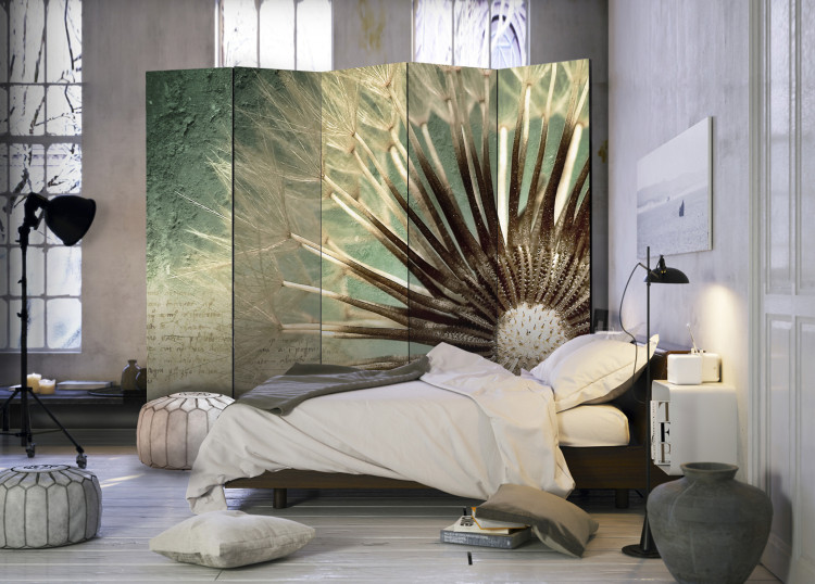Room Divider Summer Story II - dandelion on a background of colorful texture with inscriptions 95645 additionalImage 2
