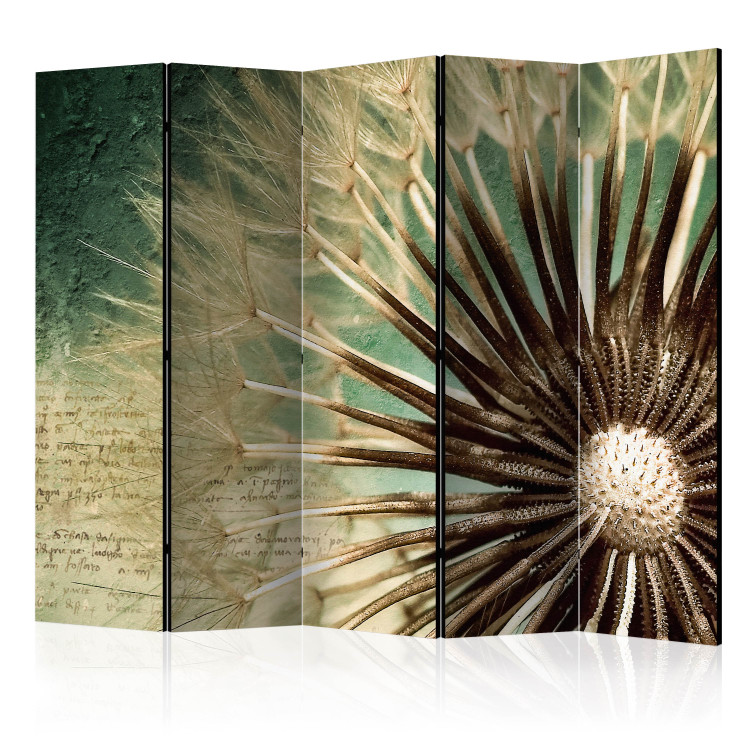 Room Divider Summer Story II - dandelion on a background of colorful texture with inscriptions 95645