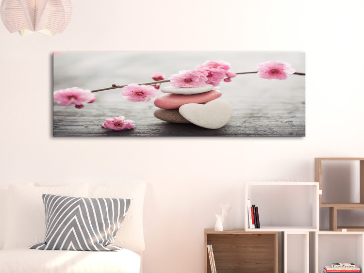 Canvas Print Love Sakura (1-piece) - Cherry Blossoms and Heart-Shaped Stone 105755 additionalImage 3