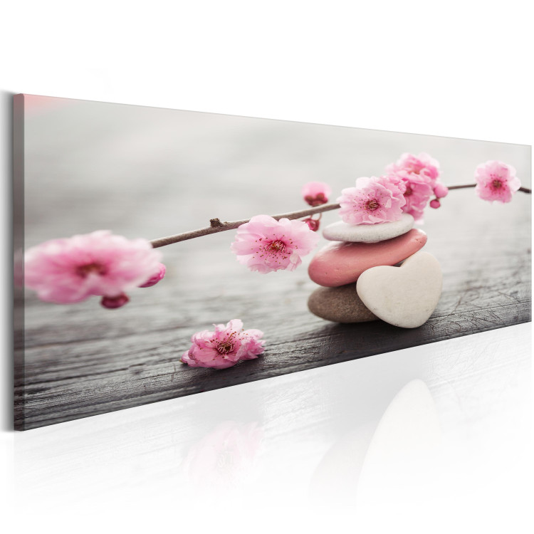 Canvas Print Love Sakura (1-piece) - Cherry Blossoms and Heart-Shaped Stone 105755 additionalImage 2