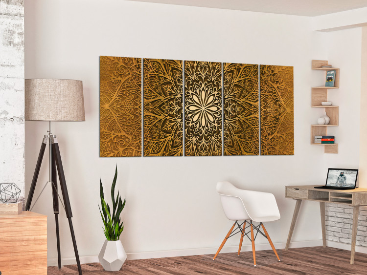 Canvas Art Print Paper Mandala (5-piece) - Brown Ethnic Pattern in Zen Style 106755 additionalImage 3